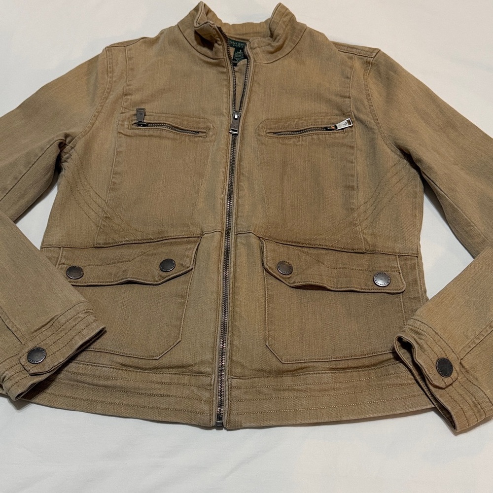 Ralph Lauren Jeans Company Denim Tan Moto Jacket, Full Zip size 6 - Picture 11 of 15